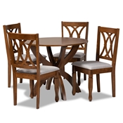 Baxton Studio April Modern and Contemporary Grey Fabric Upholstered and Walnut Brown Finished Wood 5-Piece Dining Set